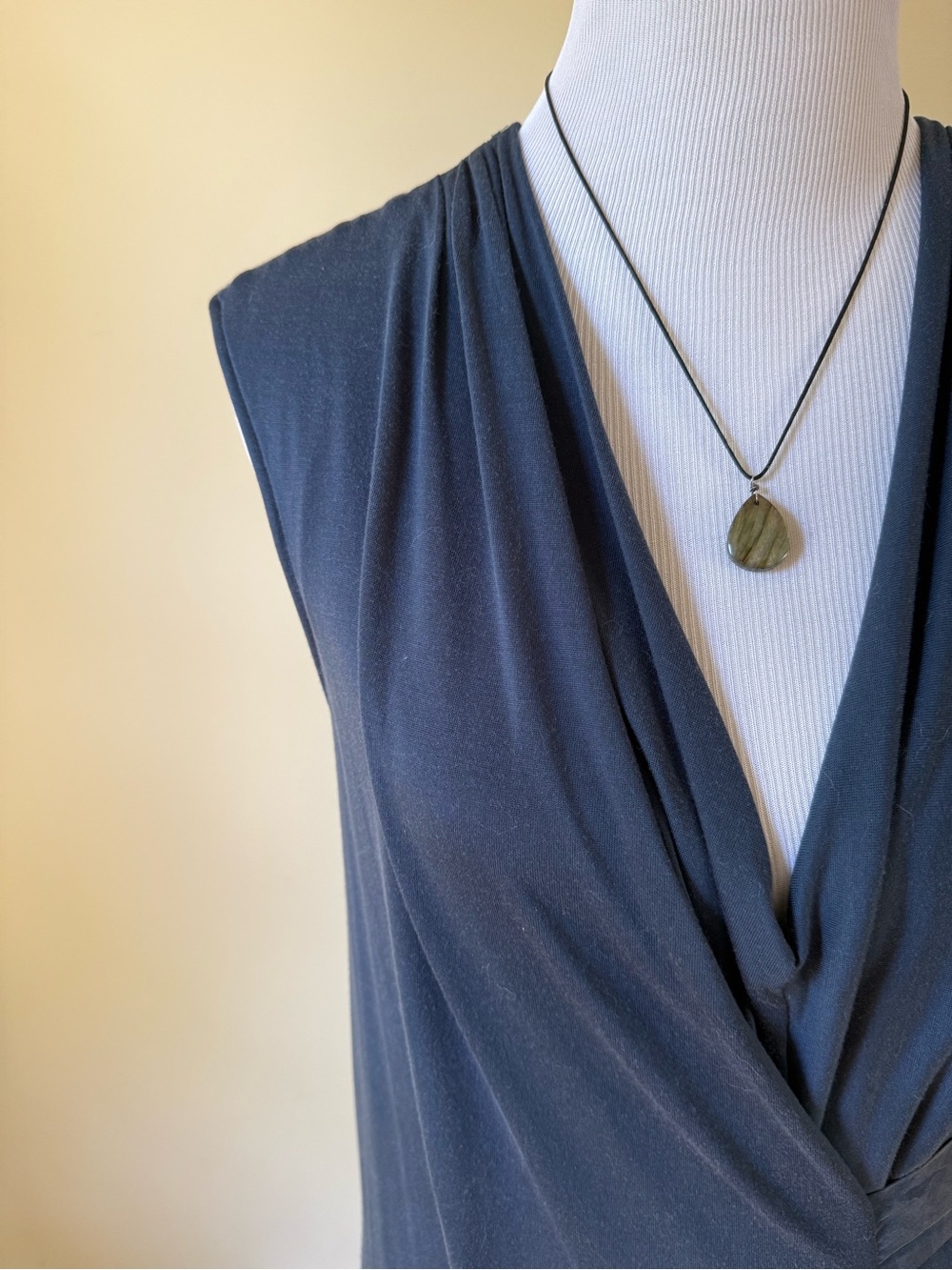 Steel Blue V-Neck Draped Dress